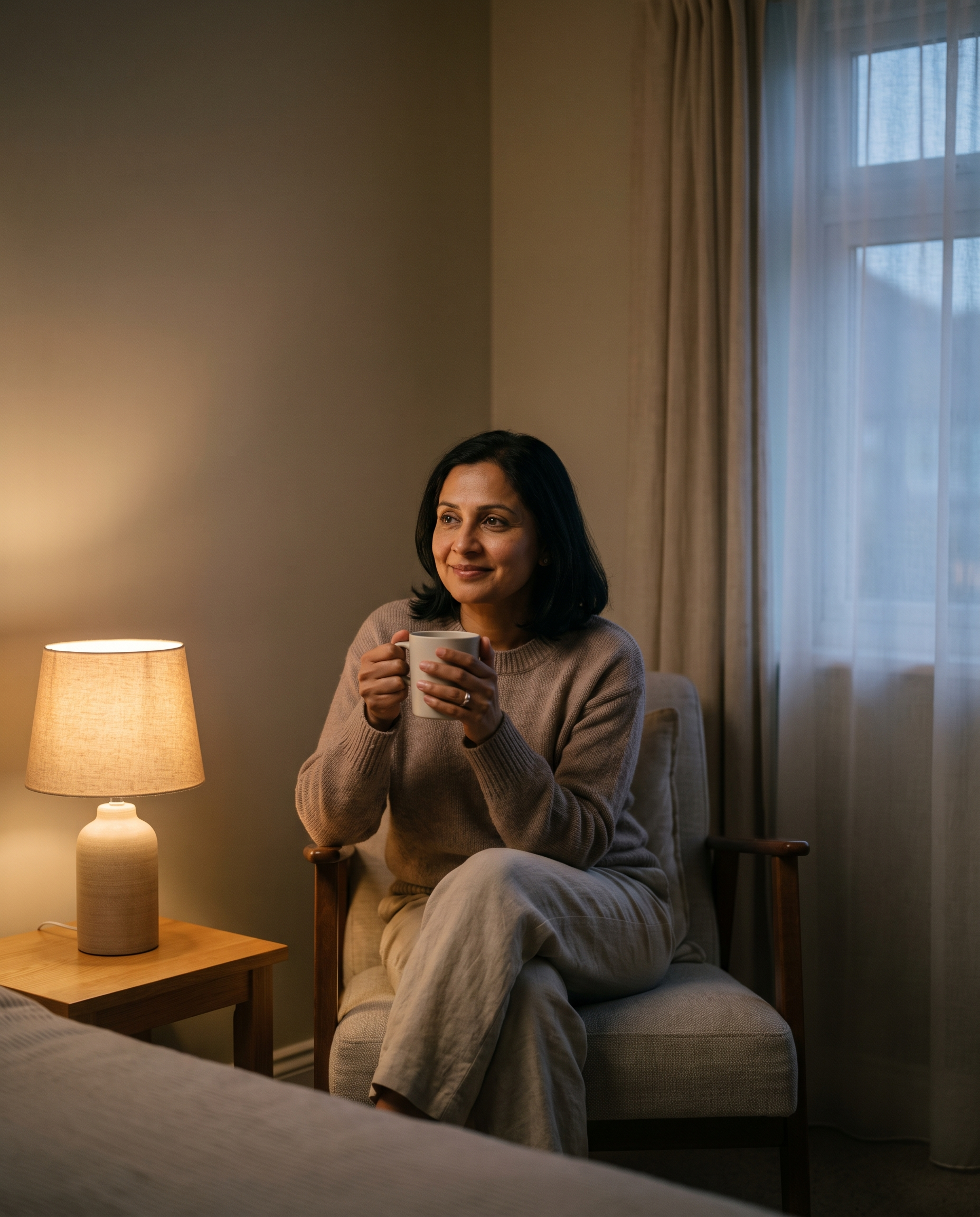 Maryland adult resting quietly in the evening while coping with grief related sleep changes